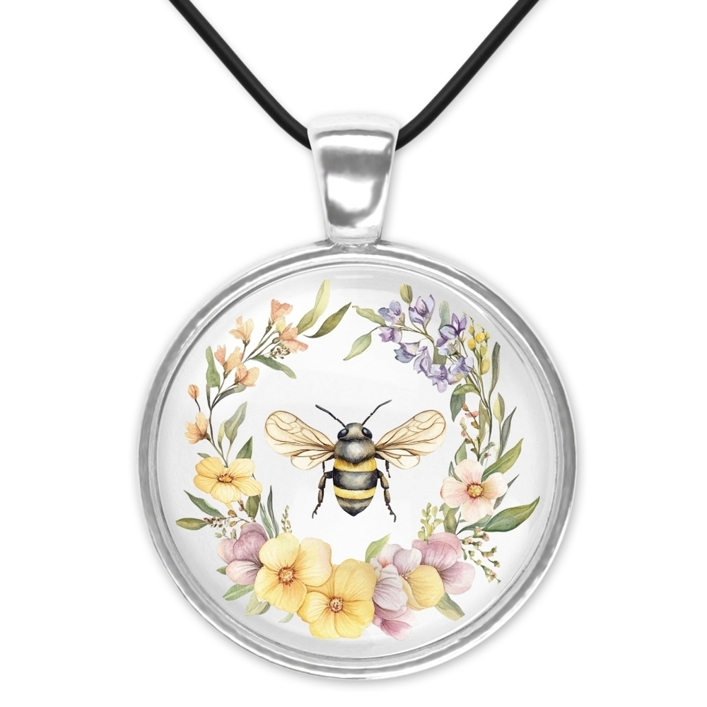 Floral Bee Pendant Necklace